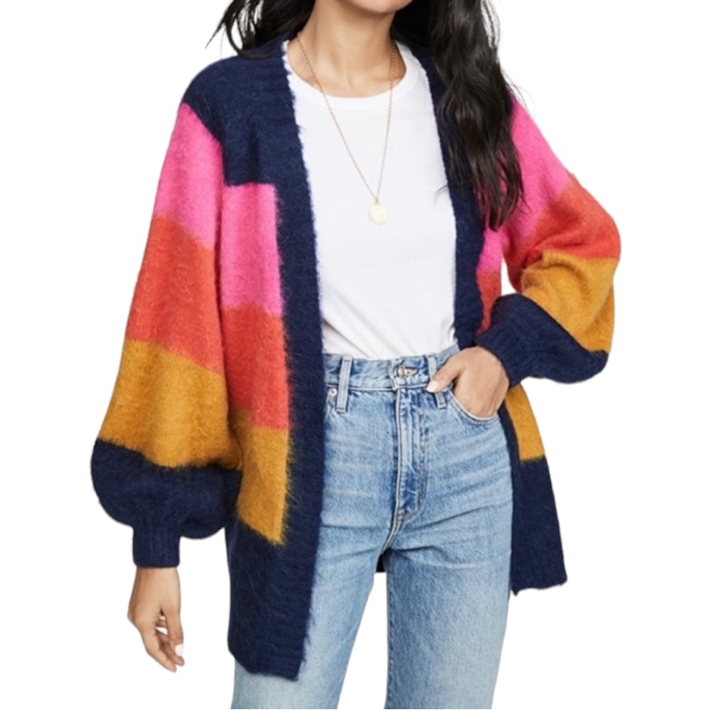 DARLING Scotch & Soda Balloon Sleeve Rainbow Stripe Cardigan Sweater • L